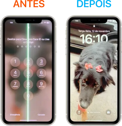 Conserto da tela do iPhone XR com barra verde na vertical, de uma ponta a outra e centralizada.Conserto com o técnico indo até o endereço do cliente no bairro Castelo.