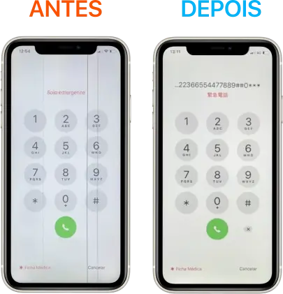Tela do iPhone 11 com linha preta fina na vertical, as vezes podem sumir com o tempo, mas se não sumirem trocamos a tela no endereço do cliente em pouco tempo! Essa tela foi trocada em 17 minutos no bairro Santa tereza