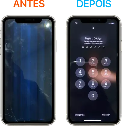 Conserto da tela do iPhone 12 Pro sem imagem, linhas azuis na vertical espalhadas por toda tela. Necessária a troca completa para recuperação do aparelho sem precisar sair de casa, atendimento no bairro São João Batista.