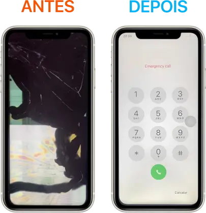 Conserto da tela do iPhone XS em casa, tela com manchas cobrindo quase toda a tela e distorcendo o restante, resultado após assistência técnica especializada a domicílio em belo horizonte, bairro união, simplesmente perfeita.