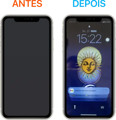 Iphone 11 caiu no vaso e apagou completamente a imagem, conserto realizado por assistência técnica com atendimento a domicílio. 100% funcional no bairro Salgado Filho