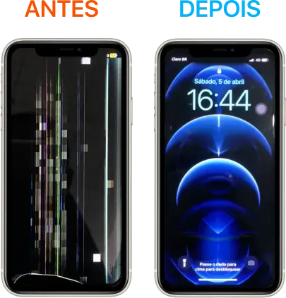 iPhone XR sem imagem, parecendo tv antiga, linhas na vertical verde, quadradinhos espalhados e mancha preta próximo ao local da queda. Reparada e totalmente funcional com atendimento no trabalho no bairro Ouro Preto!